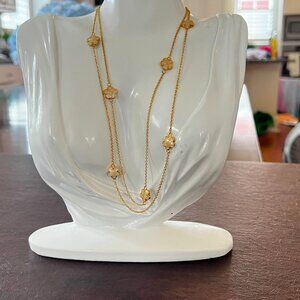 Lauren G Adams LGA Gold Tone Cream Enamel Flower Chain Long Necklace 36 Inch